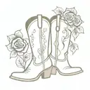 cowboy boots with violets in one boots and roses in the other boot like a bouquet tattoo design idea