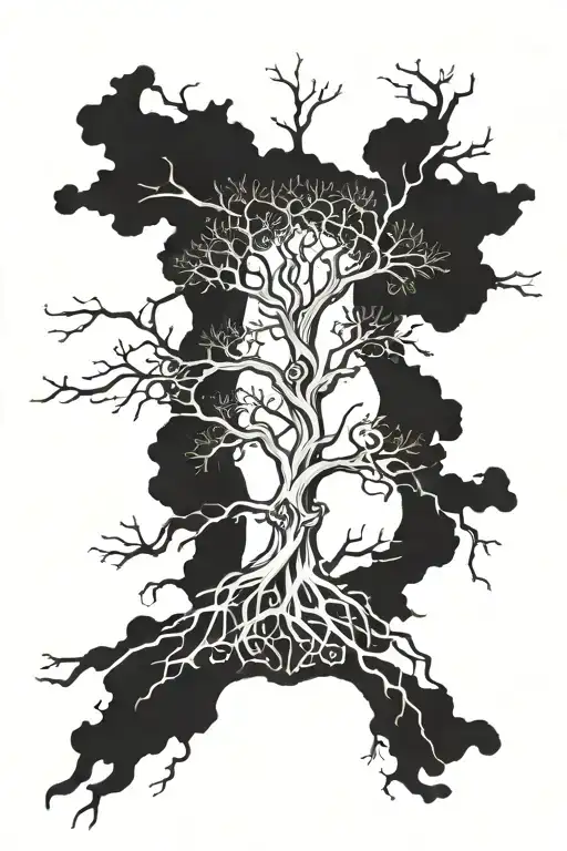 A design showcasing a tree of life with branches representing different aspects of the client's life - military career, luck, family, and friends, all interconnected and flourishing tattoo design idea