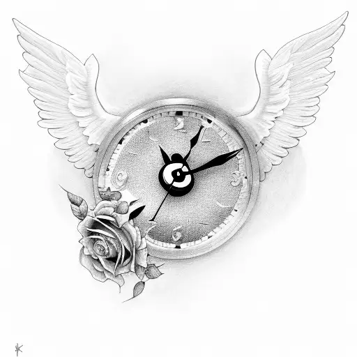 roses and angels with clocks tattoo design idea