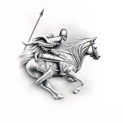 Warrior on horse tattoo design idea