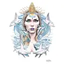 Water goddess with sharks around her  tattoo design idea