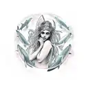 Water goddess with sharks around her  tattoo design idea