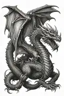 realistic black and white medieval fantasy dragon in gothic style alternative  tattoo design idea