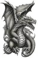 realistic black and white medieval fantasy dragon in gothic style alternative  tattoo design idea