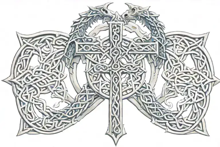 dragon celtic cross tattoo design idea