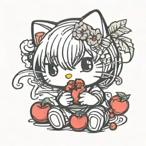 hello kitty eating cherries tattoo design idea