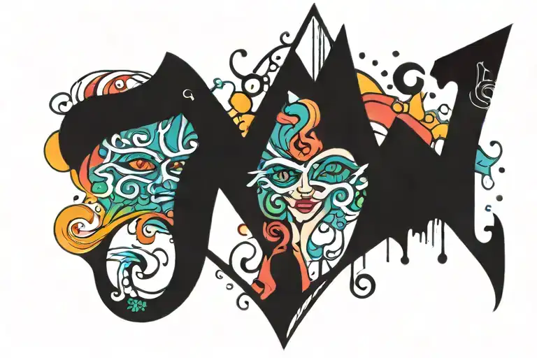 multi colour simple typography spelling 'Drishaan' tattoo design idea