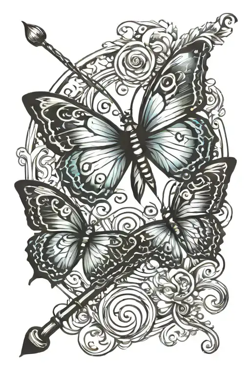 butterfly, magic wand infinity symbol tattoo design idea