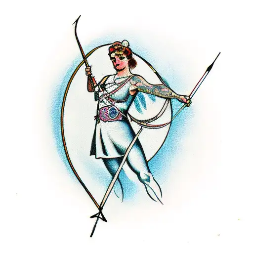Woman with bow and arrow from ancient greece  tattoo design idea