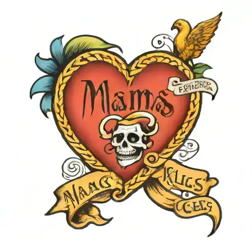 Mama G's Kids hearts with names written tattoo design idea