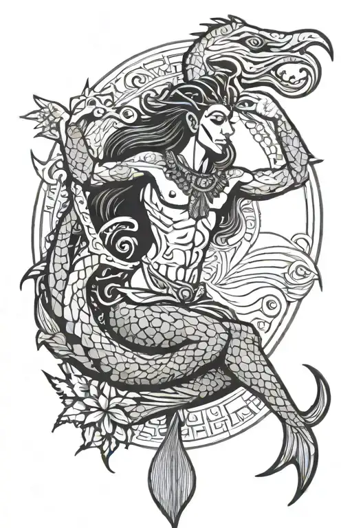 pharoah merman sunbathing tattoo design idea