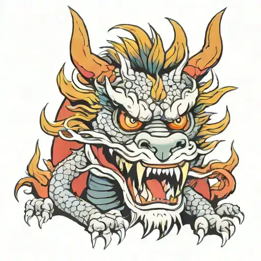 Chinese dragon with angry face with sharp teeth  tattoo design idea