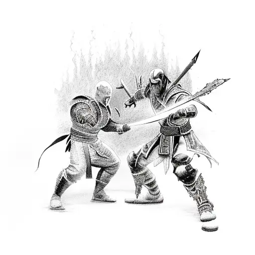 fire and ice fighting mortal kombat  tattoo design idea
