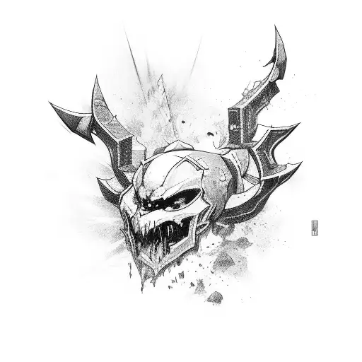 Gamer's favorite video game character in an epic battle scene tattoo design idea