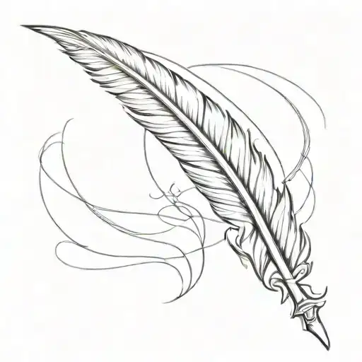 A minimalist design of a phoenix feather pen symbolizing the client's love for writing tattoo design idea