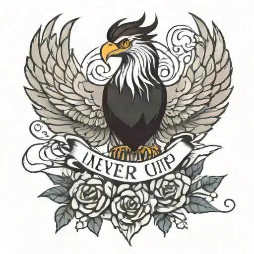 Never give up on your dreams, always rise as a phoenix tattoo design idea