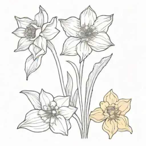 daffodil, rose, water lily bouqet in a stamp tattoo design idea