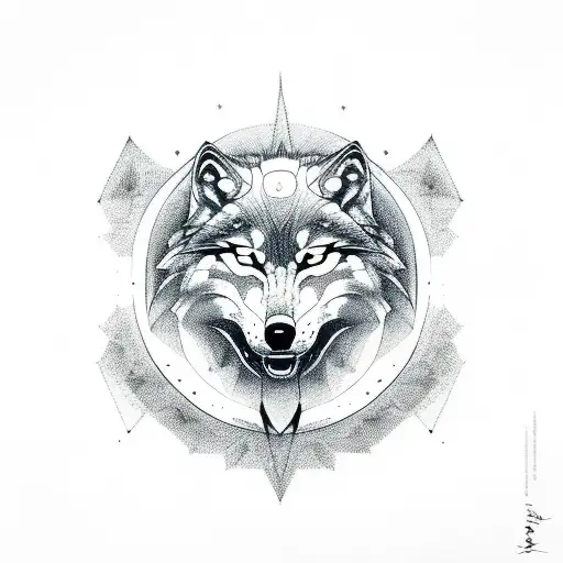 sonne mond wolf tattoo design idea