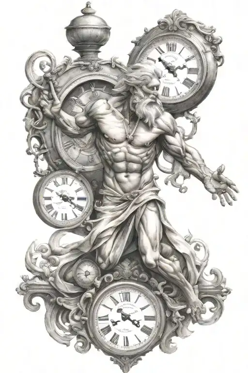 god chronos with clock in the background tattoo design idea