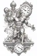 god chronos with clock in the background tattoo design idea