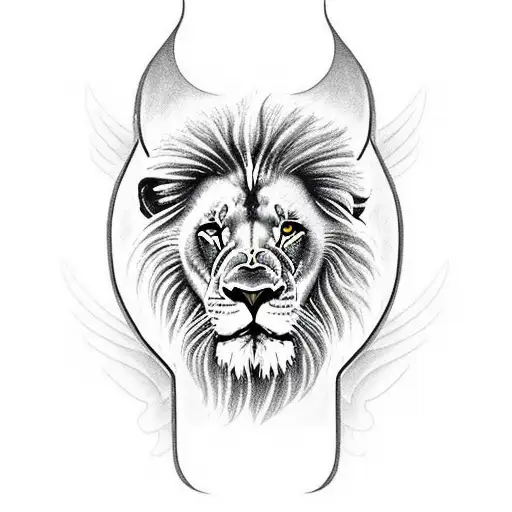 lion overlooking a guardian angel warrior tattoo design idea