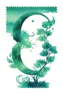 Crescent moon, fa key in music, question mark and tree of life on Turkish stamps tattoo design idea