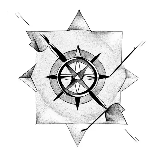 arrow passing through the center of the compass tattoo design idea