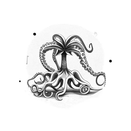 An octopus wrapped around a palm tree in the Virgin Islands tattoo design idea