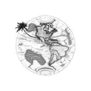 A map of the world with palm trees marking the locations of the Virgin Islands tattoo design idea