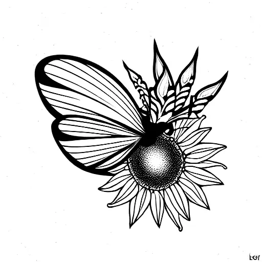 butterfly and sunflower and feather  tattoo design idea