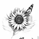 butterfly and sunflower and feather  tattoo design idea