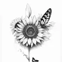 butterfly and sunflower and feather  tattoo design idea