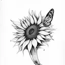 butterfly and sunflower and feather  tattoo design idea