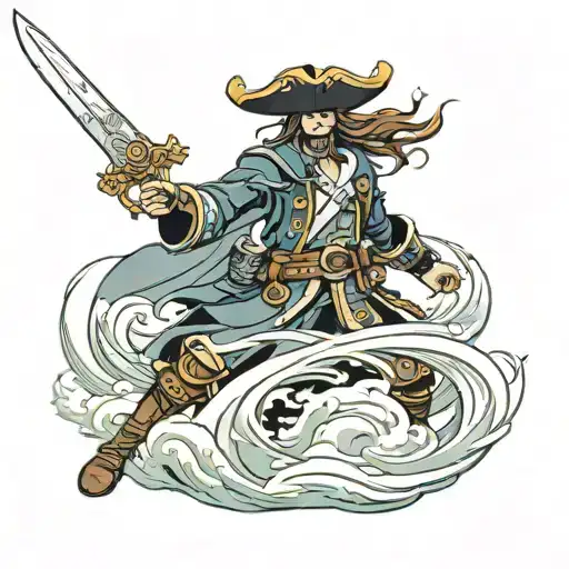 ship pirate wave sword knight  tattoo design idea