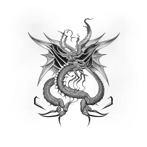 scorpion dragon wings tattoo design idea
