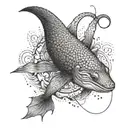 A dotwork tattoo of an electric eel swimming in the ocean with a subtle nod to Israel through the use of the Magen David symbol tattoo design idea