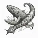 A dotwork tattoo of an electric eel swimming in the ocean with a subtle nod to Israel through the use of the Magen David symbol tattoo design idea