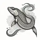 A dotwork tattoo of an electric eel swimming in the ocean with a subtle nod to Israel through the use of the Magen David symbol tattoo design idea