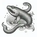 A dotwork tattoo of an electric eel swimming in the ocean with a subtle nod to Israel through the use of the Magen David symbol tattoo design idea