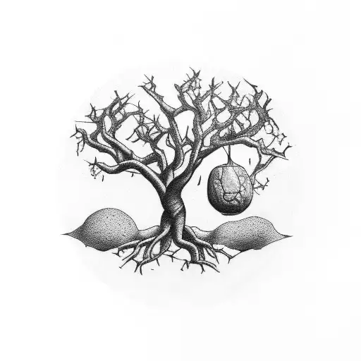tree with the forbidden fruit and the seven deadly sins tattoo design idea