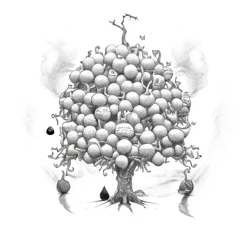 tree with the forbidden fruit and the seven deadly sins tattoo design idea