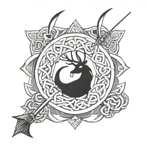A Celtic knotwork design incorporating elements of hunting and fishing tattoo design idea