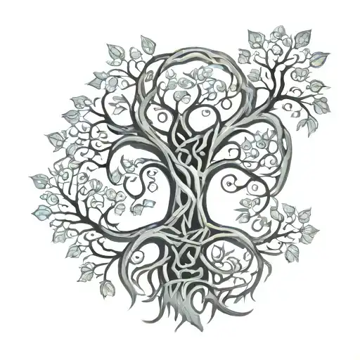 A family tree tattoo with Celtic knotwork branches and leaves tattoo design idea