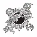 A Celtic knotwork design incorporating elements of hunting and fishing tattoo design idea