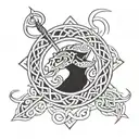 A Celtic knotwork design incorporating elements of hunting and fishing tattoo design idea
