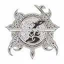 A Celtic knotwork design incorporating elements of hunting and fishing tattoo design idea