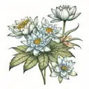 water lily larkspur cosmos marigold flowers tattoo design idea