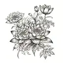 water lily larkspur cosmos marigold flowers tattoo design idea