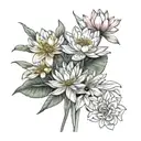 water lily larkspur cosmos marigold flowers tattoo design idea
