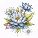 water lily larkspur cosmos marigold flowers tattoo design idea